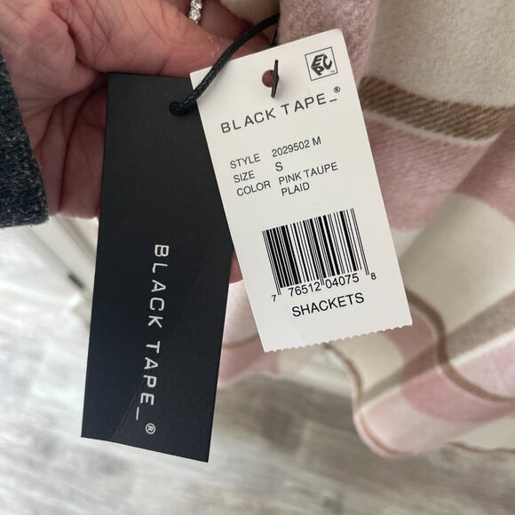 BLACK TAPE SHACKET JACKET PINK CREAM TAUPE PLAID BUTTON DOWN SIZE SMALL NWT - Picture 8 of 10